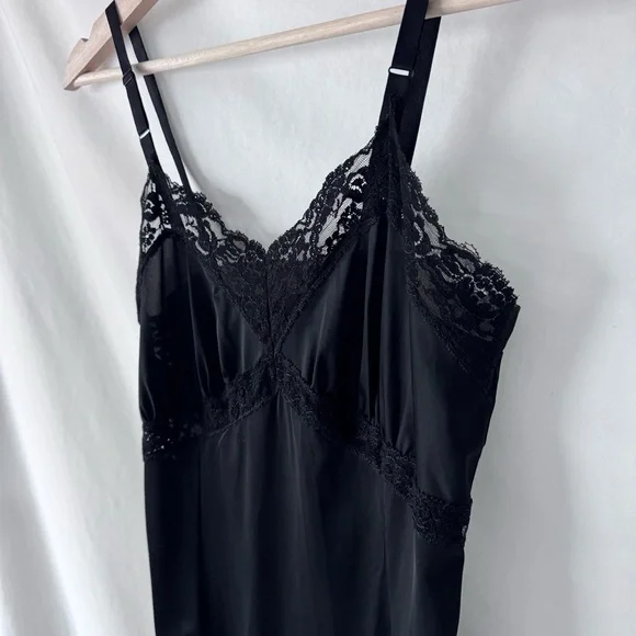 Vintage 60s Black Lace Nylon Slip Dress Adonna Penneys Lingerie XS - Picture 3 of 12